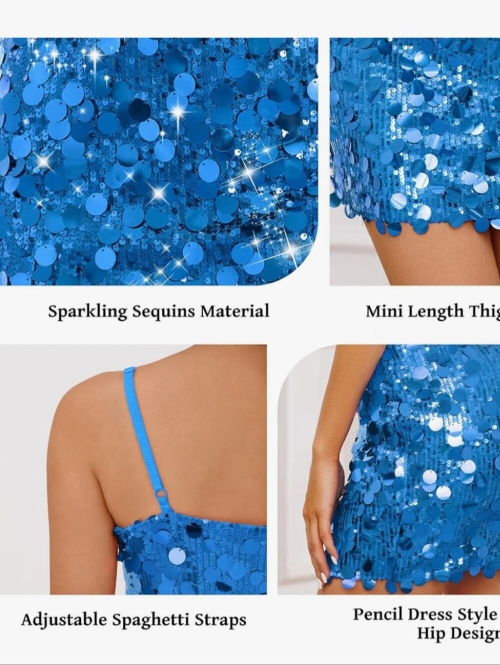 Zeflows Royal Blue Sequin Mini Dress NWT Women’s Large HOCO Glam Festival - Picture 3 of 16
